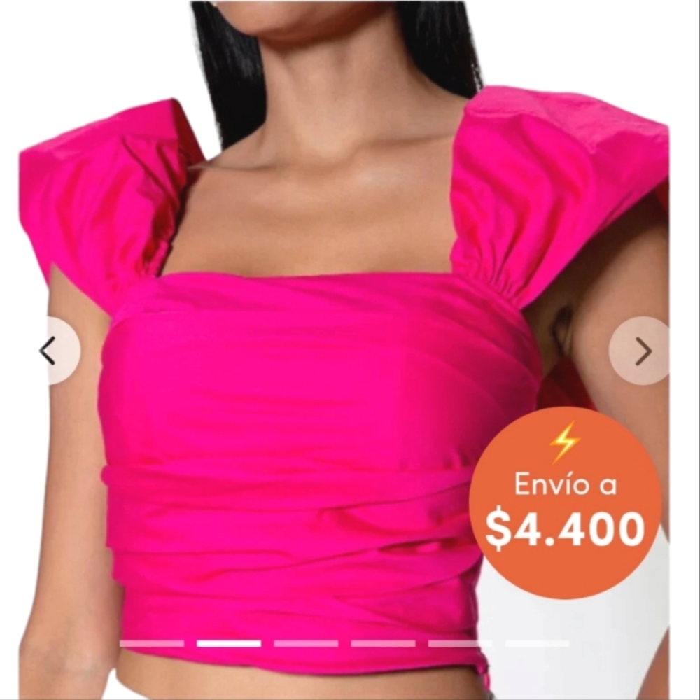Nwt Studio F Fushia Pink Shortsleeve Ruched Crop Top